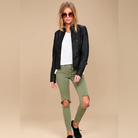 Lulu’s Peace of Mind Black Vegan Leather Moto Jacket Grunge Retro - Picture 4 of 11